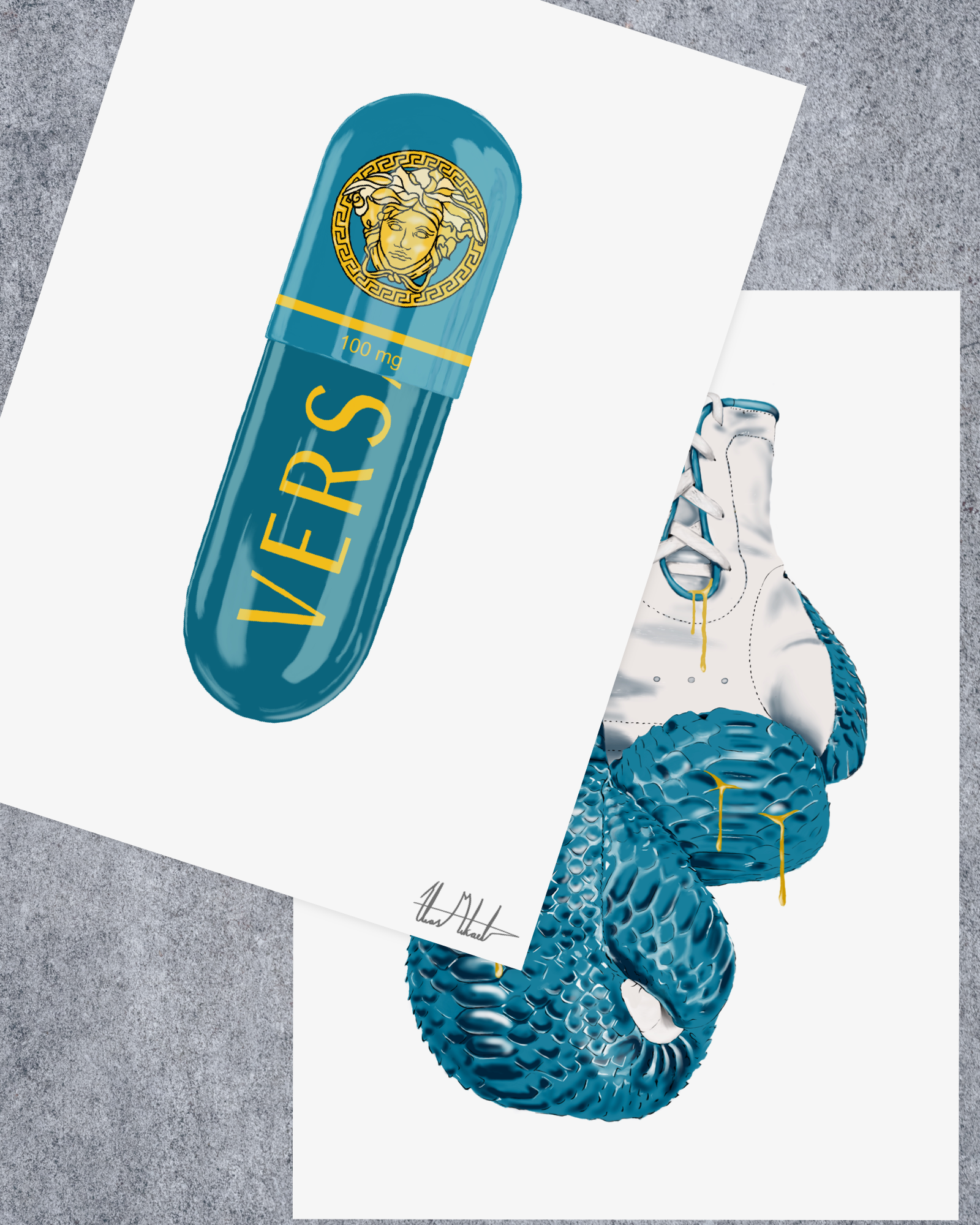 iCanvas Versace Eros Blue Boxing Gloves by Elias Mikael Canvas