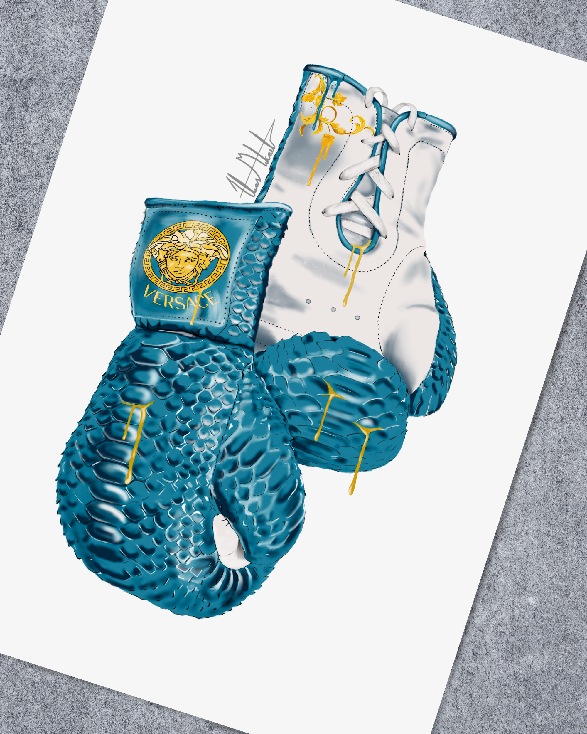 iCanvas Versace Eros Blue Boxing Gloves by Elias Mikael Canvas